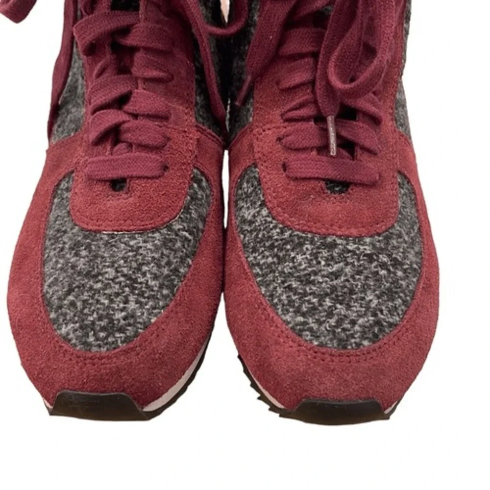 ISAAC MIZRAHI LIVE DESSYE Boot Burgundy Suede Tweed High Top Lace Up Shoes 8.5‎